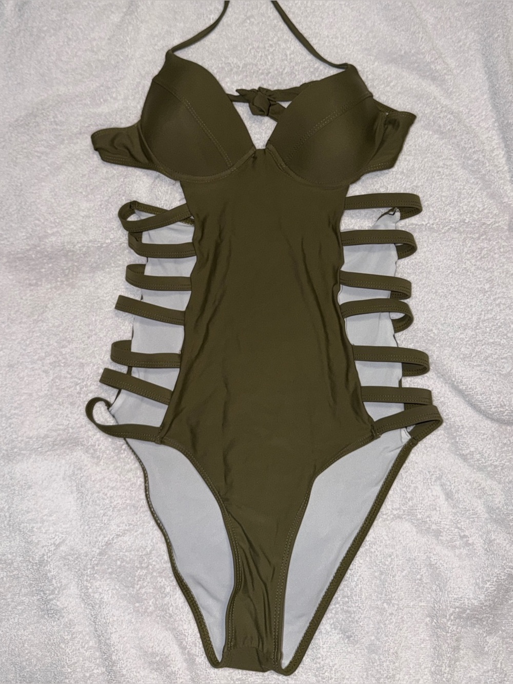 (NWOT) SHEIN Strappy Army Green One-Piece Swimsuit